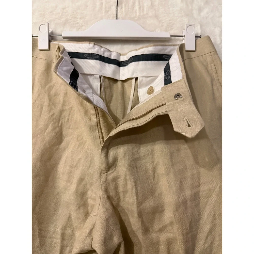 Mens Tan Linen Blend Dress Pants Khaki Straight Leg Trousers Size 34x26 Summer